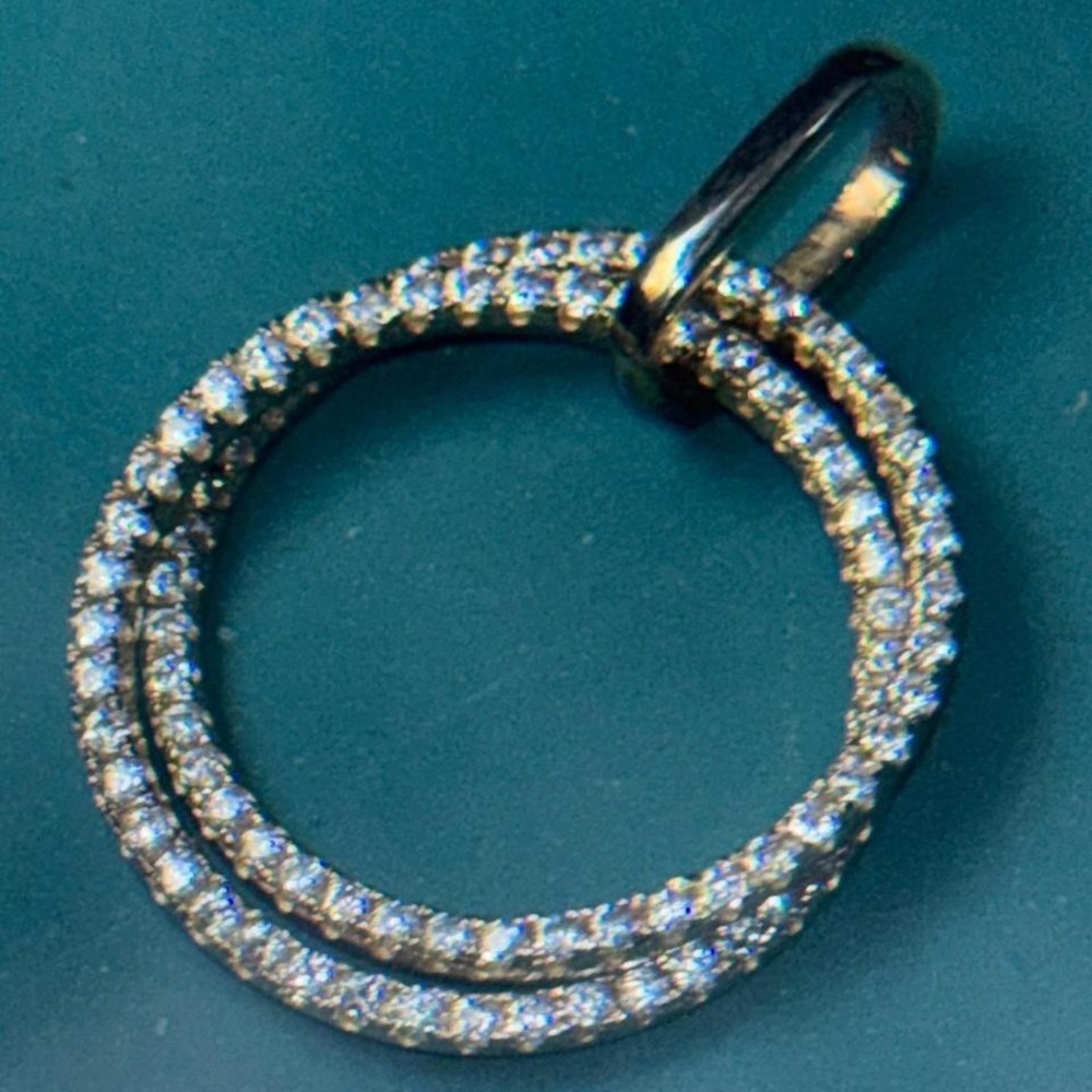925 Sterling Silver Gold Tone Interlocking Double Circle CZ‎ Pave Pendant 0.75"